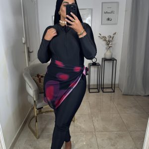 Burkini paréo ( fushia et noir )
